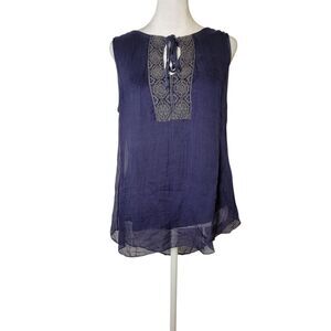 Keysha Italy Silk Lace Tank Blouse M Navy Boho Cottagecore Fairy Grunge Romantic